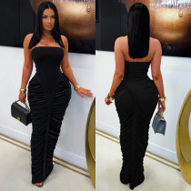 Solid Color Ruched Tube Top Maxi Dress GFYX-7669