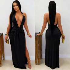 Sexy Deep V Neck Backless Maxi Dress GFYX-7715