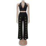 Solid Color Loose Wide Leg Pants 2 Piece Set GFYX-7712