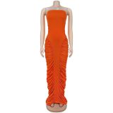 Solid Color Ruched Tube Top Maxi Dress GFYX-7669