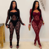 See Through Lace Long Sleeve Jumpsuit GFYX-7637