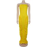 Solid Color Ruched Tube Top Maxi Dress GFYX-7669