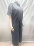 Short Sleeve Single Breated Button Denim Jumpsuit GAKF-60211