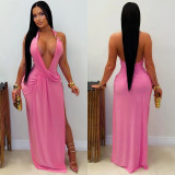 Sexy Deep V Neck Backless Maxi Dress GFYX-7715