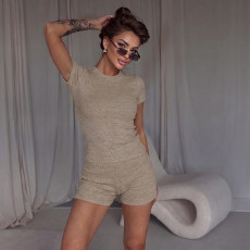 Short Sleeve T Shirt Two Piece Shorts Set DLSF-K6S08622A
