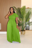 Solid Color Slash Shoulder Loose Jumpsuit XHXF-483