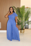 Solid Color Slash Shoulder Loose Jumpsuit XHXF-483