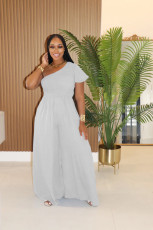 Solid Color Slash Shoulder Loose Jumpsuit XHXF-483
