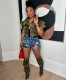 Camouflage Print Ruffles Sleeve Jacket Coat GAKF-60428