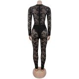 See Through Lace Long Sleeve Jumpsuit GFYX-7637