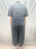 Short Sleeve Single Breated Button Denim Jumpsuit GAKF-60211