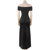 Off Shoulder Solid Color High Split Maxi Dress GFYX-7661