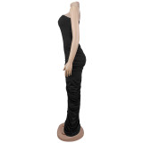 Solid Color Ruched Tube Top Maxi Dress GFYX-7669