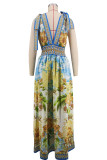 Colorful Print Deep V Neck Maxi Dress XHXF-487