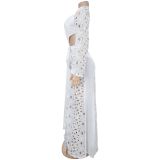 Mesh Lace Deep V Neck Split Bodysuit Long Skirt Suit GFYX-7707