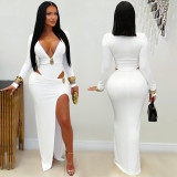 Sexy V Neck Solid Color Split Maxi Dress GFYX-7631