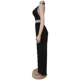 Solid Color Loose Wide Leg Pants 2 Piece Set GFYX-7712