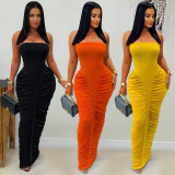 Solid Color Ruched Tube Top Maxi Dress GFYX-7669