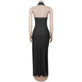 Sexy Deep V Neck Backless Maxi Dress GFYX-7715