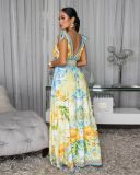 Colorful Print Deep V Neck Maxi Dress XHXF-487