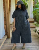 Short Sleeve Single Breated Button Denim Jumpsuit GAKF-60211