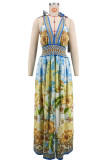Colorful Print Deep V Neck Maxi Dress XHXF-487