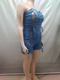 Sexy Wrap Chest Tie Up Denim Romper GAKF-60304