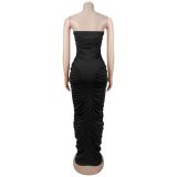 Solid Color Ruched Tube Top Maxi Dress GFYX-7669