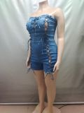 Sexy Wrap Chest Tie Up Denim Romper GAKF-60304