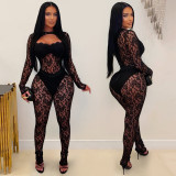 See Through Lace Long Sleeve Jumpsuit GFYX-7637