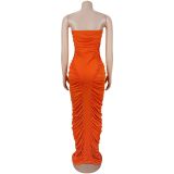 Solid Color Ruched Tube Top Maxi Dress GFYX-7669