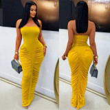 Solid Color Ruched Tube Top Maxi Dress GFYX-7669