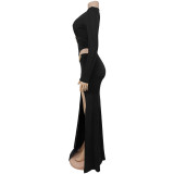Sexy V Neck Solid Color Split Maxi Dress GFYX-7631