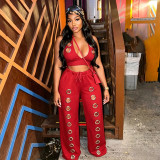 Solid Color Loose Wide Leg Pants 2 Piece Set GFYX-7712