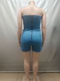 Sexy Wrap Chest Tie Up Denim Romper GAKF-60304