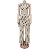 Polka Dot Print Tassel Two Piece Pants Set GFYX-7695