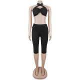 Solid Color Tie Up Two Piece Pants Set GFYX-7673