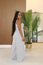 Solid Color Slash Shoulder Loose Jumpsuit XHXF-483