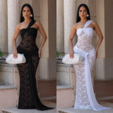 Lace Slash Shoulder Maxi Dress GFYX-7692