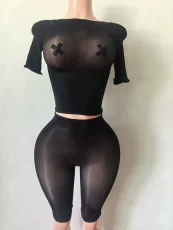 Pre Order: About 7 work days shipping Short Sleeve See Through 2 Piece Set YUEM-202641