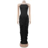 Solid Color Ruched Tube Top Maxi Dress GFYX-7669