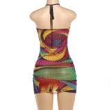 Halterneck Backless Print Mini Dress DLSF-K6D08853A