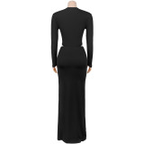 Sexy V Neck Solid Color Split Maxi Dress GFYX-7631