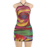 Halterneck Backless Print Mini Dress DLSF-K6D08853A