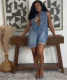 Plus Size Loose Lapel Sleeveless Denim Romper GAKF-60601