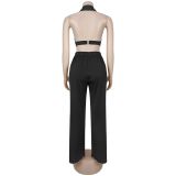 Solid Color Loose Wide Leg Pants 2 Piece Set GFYX-7712