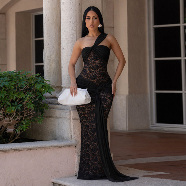 Lace Slash Shoulder Maxi Dress GFYX-7692