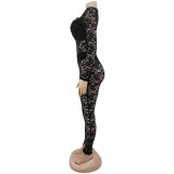 See Through Lace Long Sleeve Jumpsuit GFYX-7637