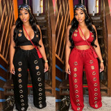 Solid Color Loose Wide Leg Pants 2 Piece Set GFYX-7712