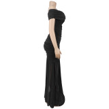 Off Shoulder Solid Color High Split Maxi Dress GFYX-7661